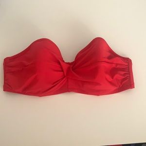 Red strapless J. Crew bathing suit top